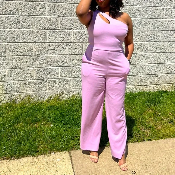 One- Shoulder Lilac Jumpsuit - Picture 2 of 10